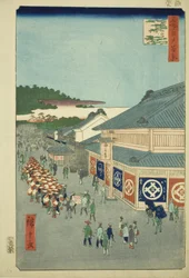 Shitaya Hirokoji, aus der Serie „Hundert berühmte Ansichten von Edo (Meisho Edo hyakkei)“