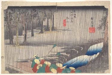 Frühlingsregen in Tsuchiyama, aus der Serie Die dreiundfünfzig Stationen des Tōkaidō