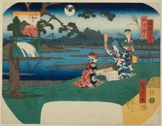 Der Toi-Juwelenfluss in der Provinz Settsu und der Koya-Juwelenfluss in der Provinz Kii, aus der Serie "Sechs Juwelenflüsse in verschiedenen Provinzen"