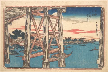 Dämmerungsmond an der Ryōgoku-Brücke