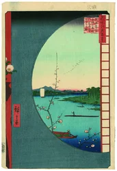 Blick von Massaki auf den Suijin-Schrein, Uchigawa-Inlet und Sekiya