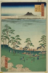 Blick nach Norden vom Asuka-Hügel (Asukayama kita no chobo), aus der Serie "Hundert berühmte Ansichten von Edo (Meisho Edo hyakkei)"