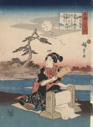 Frau wäscht Tuch bei Mishima: Sechs Tama-Flüsse