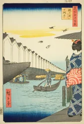 Yoroi-Fähre, Koami-cho (Yoroi no watashi Koami-cho), aus der Serie „Hundert berühmte Ansichten von Edo (Meisho Edo hyakkei)“