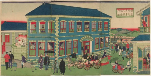 Bild des Dampfzugs von den ausländischen Niederlassungen in Yokohama, Meiji-Ära