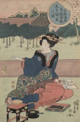 Kurtisane mit Sake-Becher