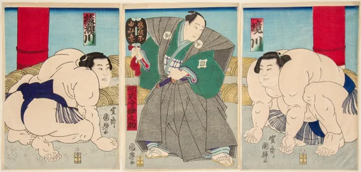 Kampf der Sumo-Ringer Shakaigawa und Ayasemawa