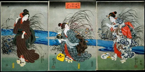 Glühwürmchen fangen im Sommer (Nōryō no hotaru) Serie: Vergnügungen der vier Jahreszeiten (Shiki yūkan), ca. 1845-1846