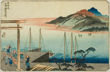 Miya, Kuwana, Yokkaichi und Ishiyakushi, aus der Serie "Berühmte Orte an den 53 Stationen des Tokaido, vier Stationen (Tokaido gojusan eki yonshuku meisho)"
