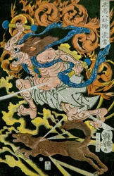 Donnergott (Shinrai). Serie: Bilder der acht Trigramme in der chinesischen Wahrsagung (Shūeki hakke-e), ca. 1839-41