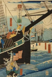 Westliche Händler in Yokohama transportieren Fracht und Passagiere, 1861