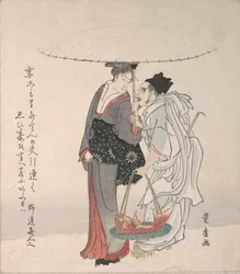 Ebisu und Benten im Schnee spazierend