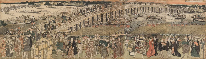 Abkühlung an der Ryogoku-Brücke in Edo, ein Pentaptychon