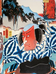Porträt eines Kabuki-Theaterschauspielers mit vor Wut gerötetem Gesicht, Ukiyo-e Kunstdruck von Utagawa Toyokuni, Holzschnitt, japanische Zivilisation, Edo-Periode