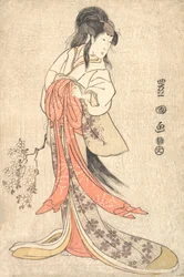Kabuki-Schauspieler Segawa Kikunojo III in einer verrückten Frauenrolle, 1798 Kansei 9