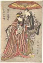 Kabuki-Schauspieler: Bando Mitsugoro und Iwai Hanshiro, ca. 1800