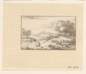 Landschaft mit Reiter auf einem Sandweg