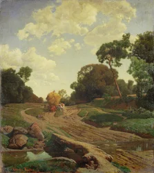 Landschaft mit Heuwagen, ca. 1858