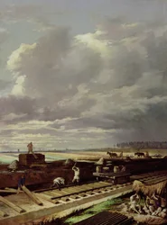Bauarbeiten an einer Eisenbahnstrecke, 1871