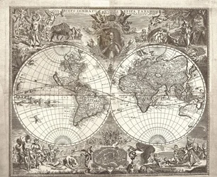 Doppelhemisphärenkarte der Welt, 1713