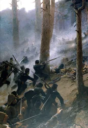 Der Angriff auf den Peiwar Kotal durch die 5. Gurkha-Gewehre, Afghanistan, Dezember 1878, ca. 1890