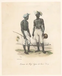 Kleidung der Anführer von Havre-Dorey in Papua-Neuguinea (Titel auf dem Objekt). Entdeckungsreise der Astrolabe (Serientitel)