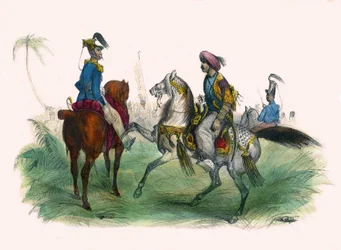 Zwei Offiziere in Algier. In „Album Grotesque, Auswahl herausragender Typen“, Illustrationen von Victor Adam, Paris, um 1850.