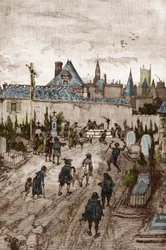 Jansenistischer Konvulsionär (oder Saint Medard) (Werke der Konvulsionen) im 18. Jahrhundert: „die Kranken und Gebrechlichen gehen zum Friedhof von Saint-Medard (wo sich das Grab des Diakons Francois Paris befindet), um wundersam geheilt zu werden“