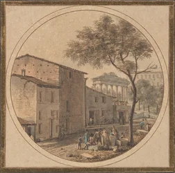 Ansicht des Forum Romanum mit dem Saturntempel im Hintergrund