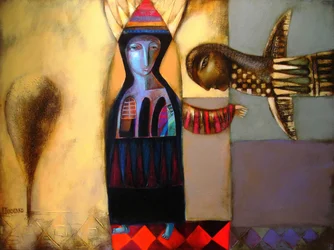 Mystische Frau und Vogel