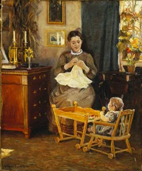 Ein Innenraum mit Mutter und Kind