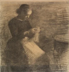 Porträt von Ida Hammershøi mit Handarbeit