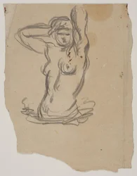 Weibliche Figur, Halbfigur, die ihr Haar ordnet