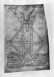 Trebuchet, Maschine zum Werfen von Pfeilen und Speeren (Faksimile)