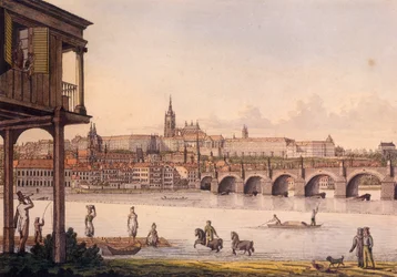 Ansicht der Kleinseite und der Prager Burg Hradschin von Papoueks Bad, 1825