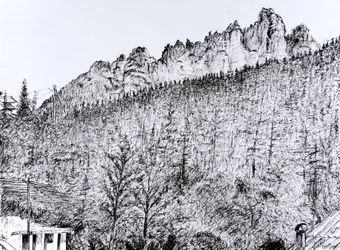 Dolomiten vom Balkon in Dont, Italien, 2019