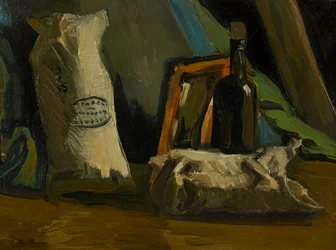 Stillleben mit einer Flasche und zwei Taschen, 1884
