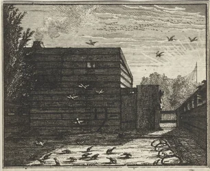 Mann hinter einem Zaun bei einer Vogelfalle