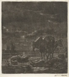 Nachtlandschaft mit schlafendem Hirten und Vieh