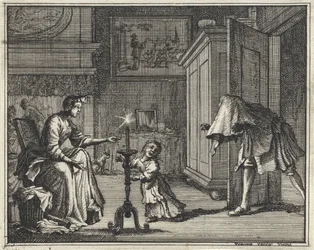 Vater erschreckt ein Kind im Innenraum