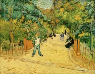 Eingang zum Park in Arles mit Spaziergängern