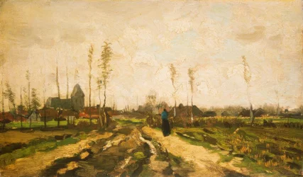 Landschaft mit Kirche und Häusern