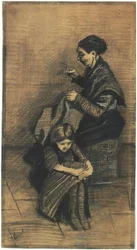 Sien sitzt auf einem Korb mit einem Mädchen F1072 Vincent van Gogh