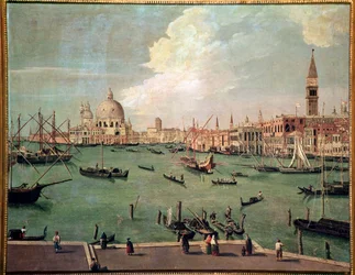 Blick auf das Becken von St. Markus, Venedig, mit der Basilika Santa Maria della Salute im Hintergrund