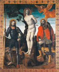 Heiliger Sebastian, Heiliger Rochus und Heiliger Georg, Rückseite des Prozessionsbanners von Orzinuovi