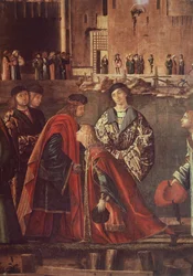 Geschichten von St. Ursula, Treffen von Etherius und Ursula und Abreise der Pilger, Ereo verabschiedet sich von seinem Vater, von Vittore Carpaccio