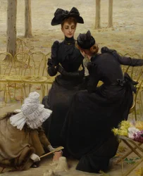 Gespräch im Jardin du Luxembourg. Gemälde von Corcos, Vittorio Matteo (1859-1933), Öl auf Leinwand