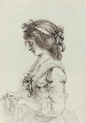 Eine junge Frau beim Nähen [recto]