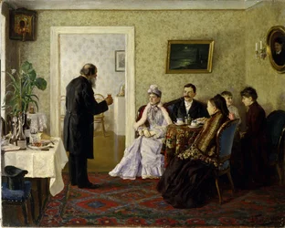 Die jungen Eheleute besuchen den Schwiegervater. Gemälde von Wladimir Nikolajewitsch Pschelin (1869-1941)