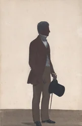 Ein junger Mann, stehend, Ganzkörpersilhouette, Profil nach rechts, 1850